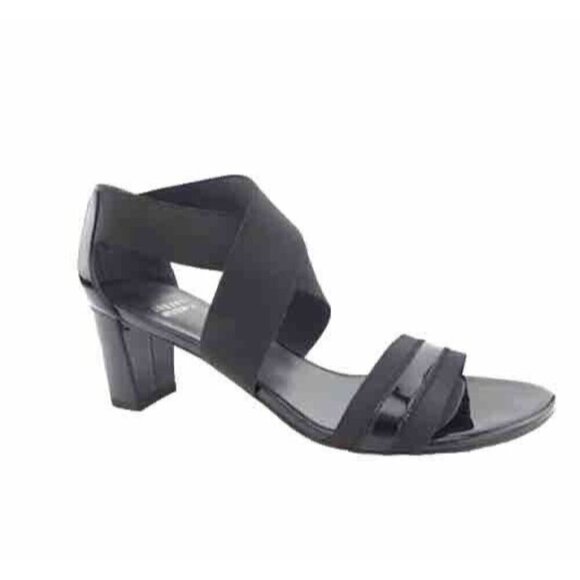 Stuart Weitzman Midexter Stretch Strappy Low-Heel Sandal Black 7.5 - Picture 1 of 14